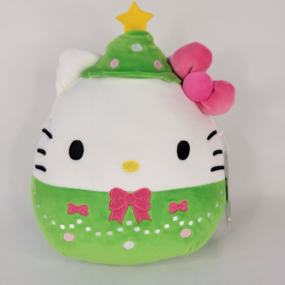 Squishmallows Sanrio Hello Kitty Green Christmas Tree Costume Pink Bow 10" Plush